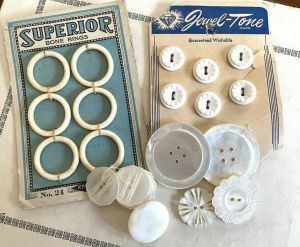Antique River Pearl Button Lot Whites Some Bone 2-4 Hole Abalone MOP Cut Steel 