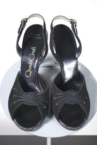 Black suede 1950s slingback sandals lucite heels by QualiCraft | Size 7 B - Fashionconstellate.com