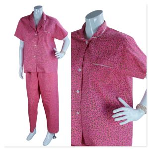 70s Pink Floral Cotton Summer Pajamas by Schrank, Sz 38