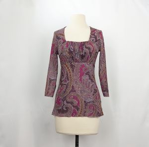 Y2KTop Magenta Pink Brown Paisley Nylon Mesh by Lucy & Fiona | Vintage Misses M