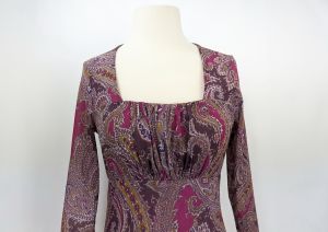 Y2KTop Magenta Pink Brown Paisley Nylon Mesh by Lucy & Fiona | Vintage Misses M - Fashionconstellate.com