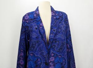90s Jacket Blue Purple Paisley Floral German Rayon by Carole Little | Vintage Misses 6 - Fashionconstellate.com