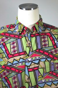 Wild 80s-90s Geometric Print Short Sleeve Cotton Shirt by Saber | L - Fashionconstellate.com