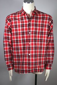 Deadstock red plaid cotton 1950s mens shirt by Envoy | L 16-6.5