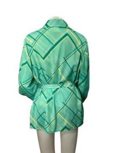 70s tunic top green geometric print long sleeve belted - Fashionconstellate.com