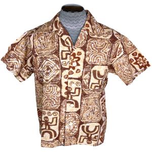 Vintage NOS 1960s Hawaiian Tiki Shirt Textured Cotton Sea Island Swimwear USA Size L