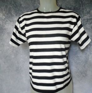 1980s Black & White Stripe Cotton Tee Shirt VFG, with Buckle for Styling T Shirt - Fashionconstellate.com