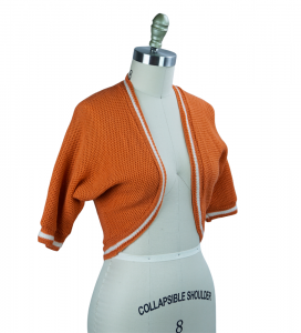 50s Burnt Orange and White Wool Shrug Sweater by Glentex, Sz S