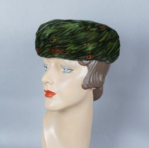 60s Green Feather Pillbox Hat by Sidneys