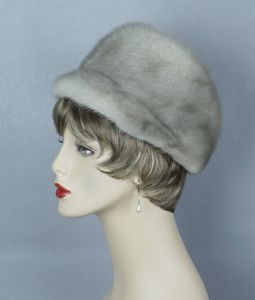 60s Silver Mink Mod Cap Hat by Henri Kessler, Sz 21 1/2