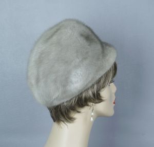 60s Silver Mink Mod Cap Hat by Henri Kessler, Sz 21 1/2 - Fashionconstellate.com