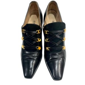 St John Black Leather Mod Gothic Shoes Heels  - Fashionconstellate.com