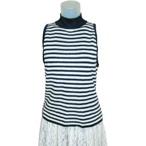 1980s Silver Black White Stripe Sleeveless Mock Turtleneck - Fashionconstellate.com