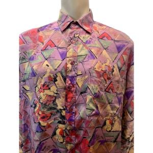 90s Abstract Pattern Menswear Multicolor Silk Shirt  - Fashionconstellate.com
