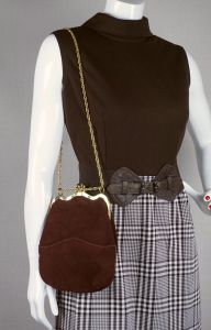 NOS 80s Brown Suede Shoulder / Top Handle Handbag by Triangle - Fashionconstellate.com