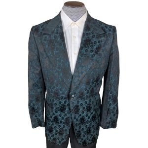 Vintage 1970s Blue Brocade Tuxedo Dinner Jacket Mens Size L
