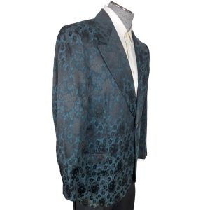Vintage 1970s Blue Brocade Tuxedo Dinner Jacket Mens Size L - Fashionconstellate.com