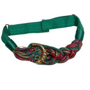 80s Boho Gypsy Teal Fuchsia and Gold Cord Knot Obi Belt  - Fashionconstellate.com