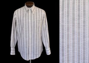 70s Mens Striped w Diamond Pattern Button Front Shirt
