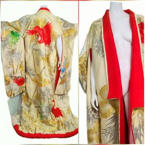 1940s Japanese Wedding/Ceremonial Embroidered Silk Uchikake Kimono Robe