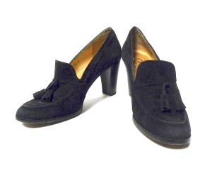 Vintage Black Kid Luxe Suede Pumps Tassel Block Heel | David Aaron Handmade Spain | Size 6.5