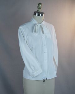 60s White Button Front Neck Bow Blouse by Pilot, Sz M - Fashionconstellate.com