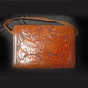 1940s Tooled Handbag WW2 Swing Era Leather Purse, Western Camp - Fashionconstellate.com