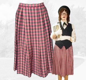 1950s Pleated Fall Winter Skirt Preppy Girl Old Money Classic Academia Coral Plaid Wool Blend