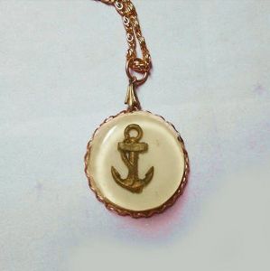 1940s Lucite Anchor Pendant Necklace on 1930s Long Chain, Unisex Jewelry in Gift Box VFG - Fashionconstellate.com