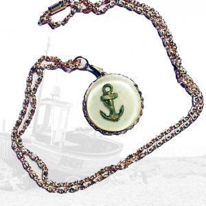 1940s Lucite Anchor Pendant Necklace on 1930s Long Chain, Unisex Jewelry in Gift Box VFG