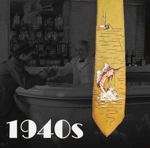 1940s Wide Tie, Kitschy Fishing Sport, Funky Retro Fisherman Necktie
