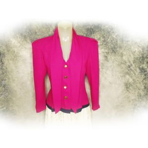 1990s Curvy Blazer Fuchsia VFG Hot Pink Crepe Spring Jacket, Power Shoulders! - Fashionconstellate.com