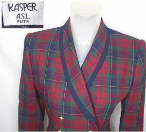 1990s Red Tartan Curvy Blazer Jacket, Double Breasted Tapered Waist, Fitted - Fashionconstellate.com