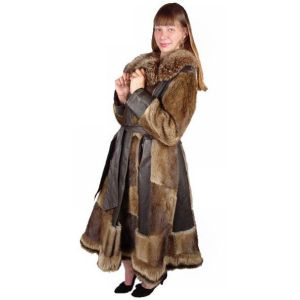 Vintage Muskrat Fur & Leather Belted Trench A Line Coat 1970S Size 10-12