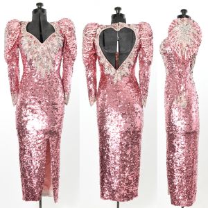 Pink Sequin Beaded Heart Cutout Bold Long Sleeves Glamour Dress