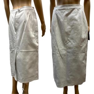 90s Luxury White Leather Midi Length Straight Skirt 