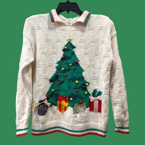 90s Hand Knit Cotton Ramie Christmas Sweater