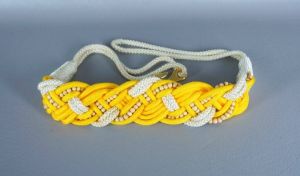 80s Yellow and Ivory Beaded Rope Belt, Adjustable - Fashionconstellate.com